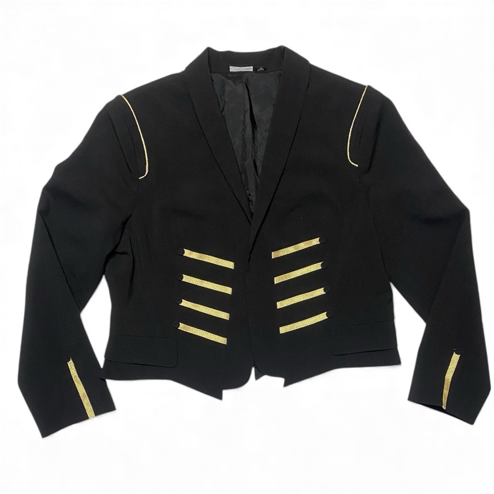 Allen B Black Cropped Military Style Jacket W/ Gold Decorative Trim, Size XL